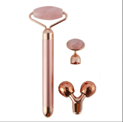 3-in-1 Electric Vibrating Rose Quartz & Jade Facial Roller